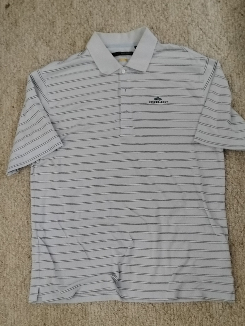 Greg Norman Collection Light Gray Polo with Thin Navy Stripes